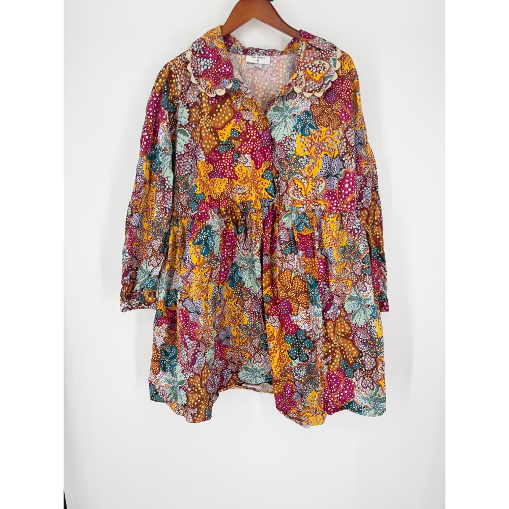 Kika Vargas Target Anemone Floral Mini Dress Plus Size 1X Scallop Collar Pockets